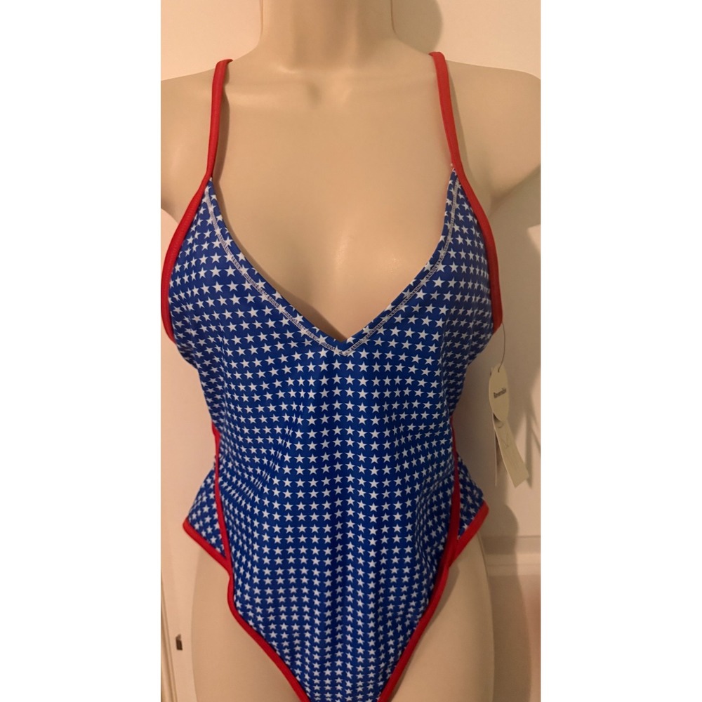 NWT No Boundaries Reversible Stars & Stripes 1-Pc Swimsuit Cheeky High Leg Small